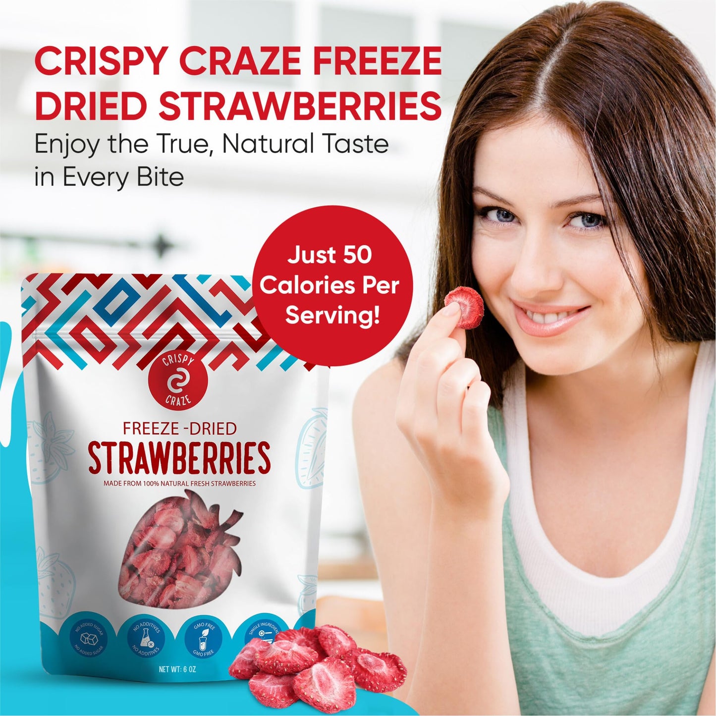 Crispy Craze Freeze Dried Strawberries Bulk, 6 Oz - Sliced Strawberry Fruit Crisps, Non Gmo, Healthy Snack With No Added Sugar &