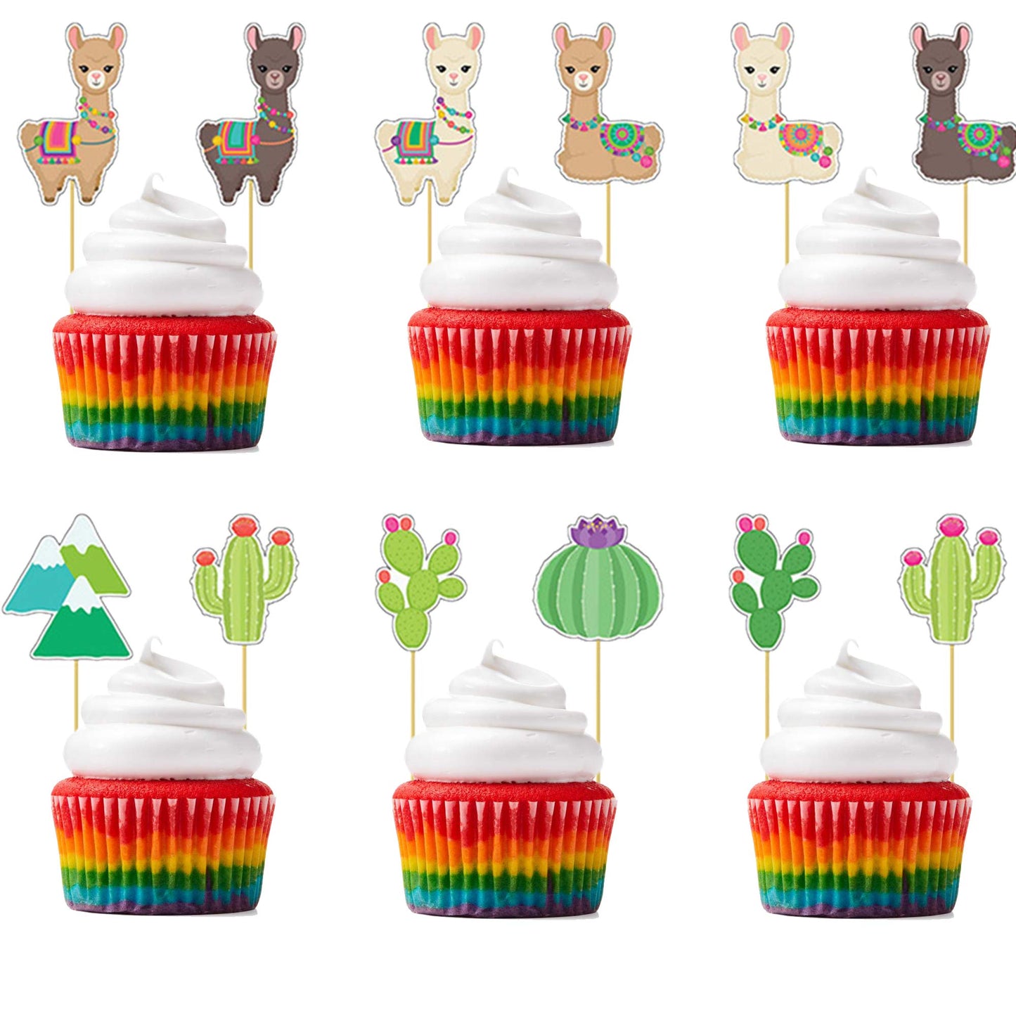 Flairs New York Party Props Decorations Cupcake Toppers (Alpacas And Cactus, Pack Of 24 Cupcake Toppers)