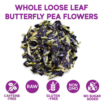 Sou Zen Butterfly Pea Flowers (80 g) Dried Tea Leaves | Natural, Raw Drink Mix w/Antioxidants, Organic Nootropics | Thai Herbal