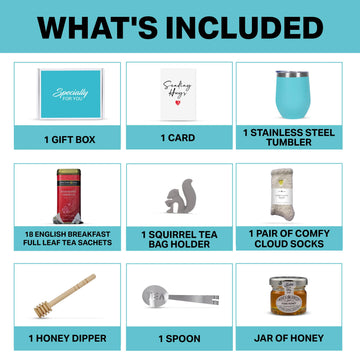 Modern Elegance Tea Gift Set - Cozy Socks, 18 Full Leaf Sachets, Honey, Tumbler & Sending Hugs Card - Raspberry Hibiscus