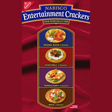 NABISCO Entertainment Crackers Variety Pack, 40 oz, Original Water, Vegetable, Pepper & Poppy, Wheat, 8 Individual Sleeves