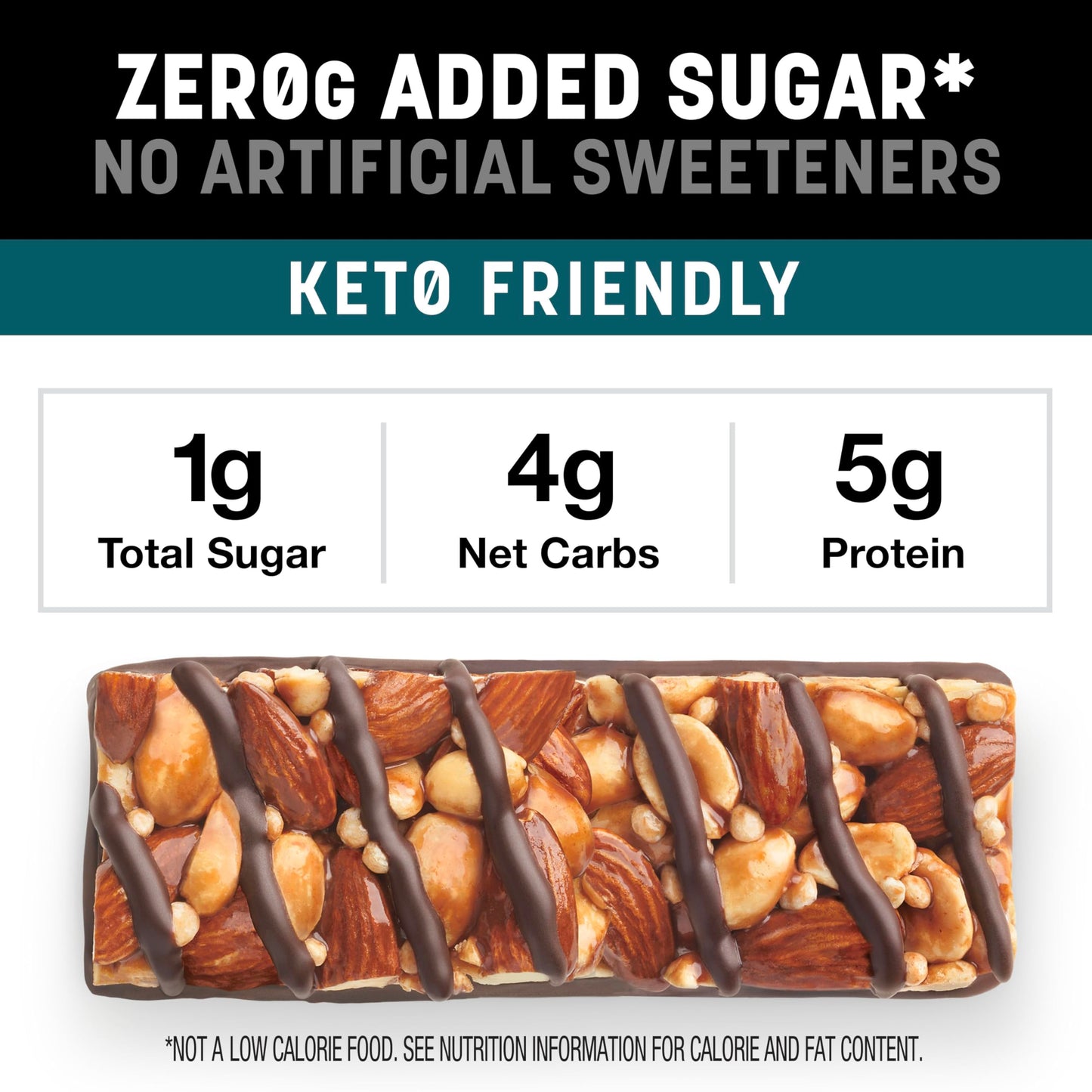 Kind Zero Added Sugar Bars, Keto Friendly Snacks, Dark Chocolate Nuts And Sea Salt, 6.2Oz Box (5 Bars)