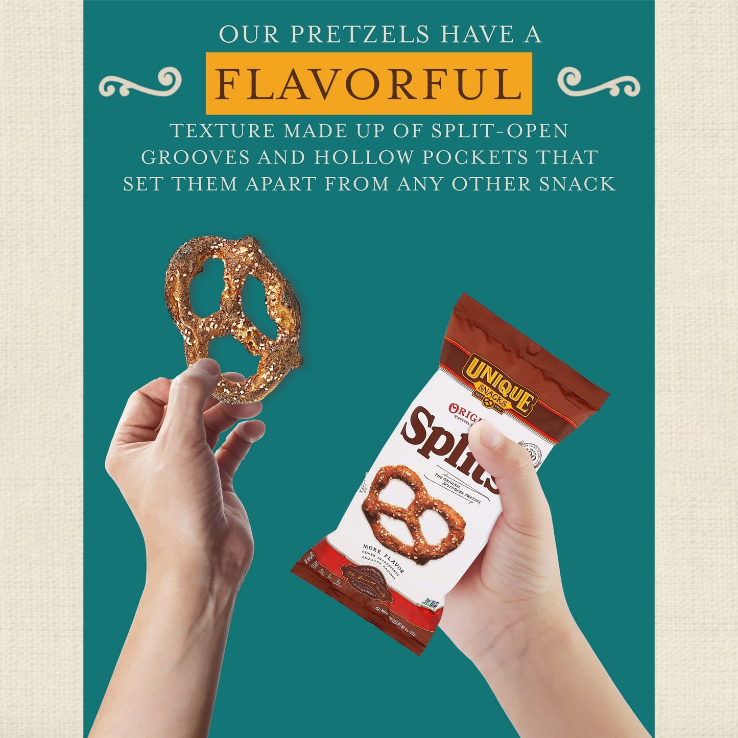 Unique Snacks Original Splits Pretzels, OU Kosher, Non-GMO, 11 Oz. Bag, Pack of 6