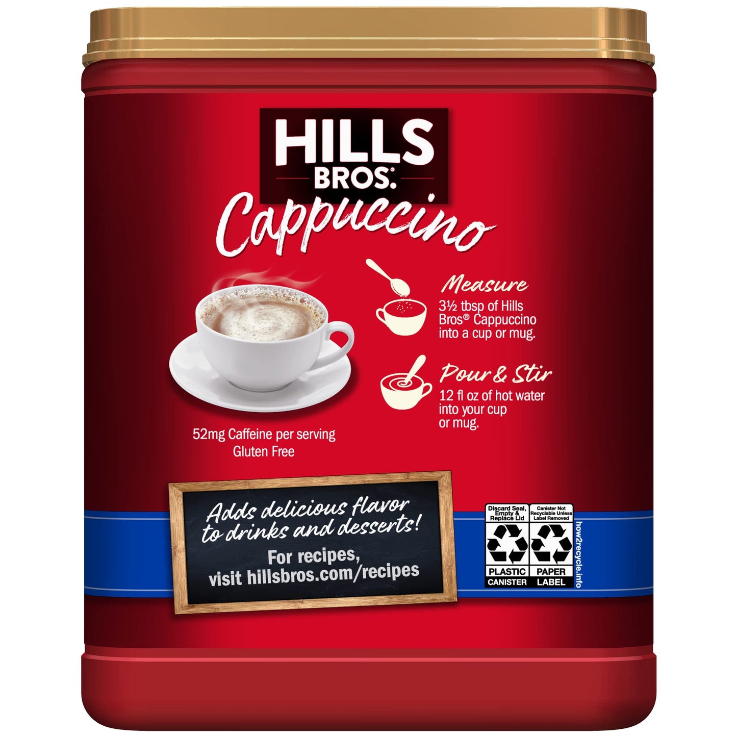 Hills Bros. Instant Cappuccino Mix, French Vanilla - Easy To Use, Enjoy Coffeehouse Flavor From Home – Decadent Cappuccino With A Hint Of Sweetness And Vanilla In Light Coffee, 16 Ounce (Pack Of 6)
