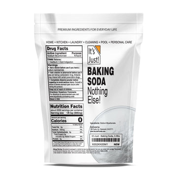 It's Just - Baking Soda, 100% Pure Sodium Bicarbonate, Food Grade, Non-GMO, Made in USA, Cooking, Baking, Aluminum Free (3.5 Pou