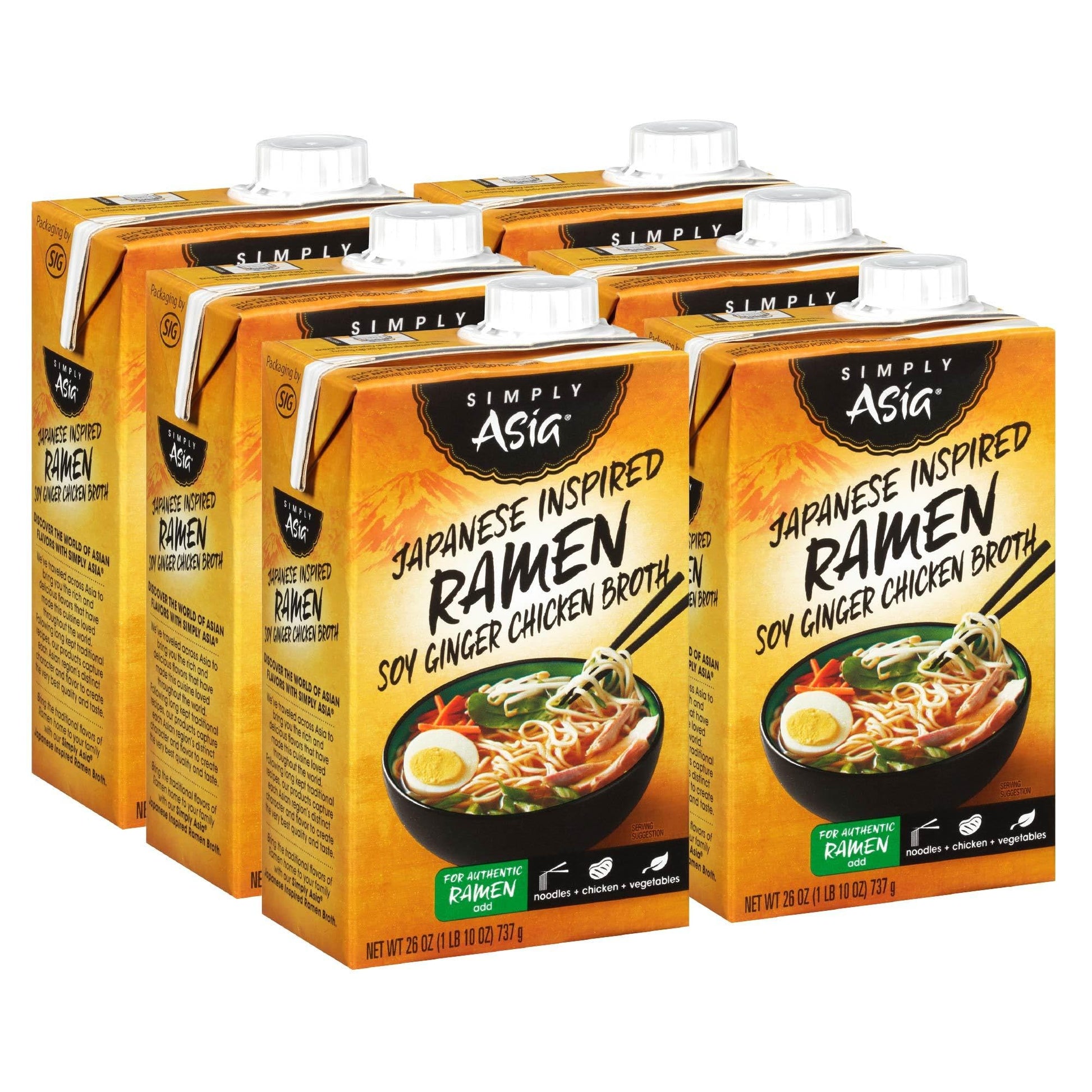Simply Asia Japanese Inspired Ramen Soy Ginger Chicken Broth, 26 fl oz (Pack of 6)