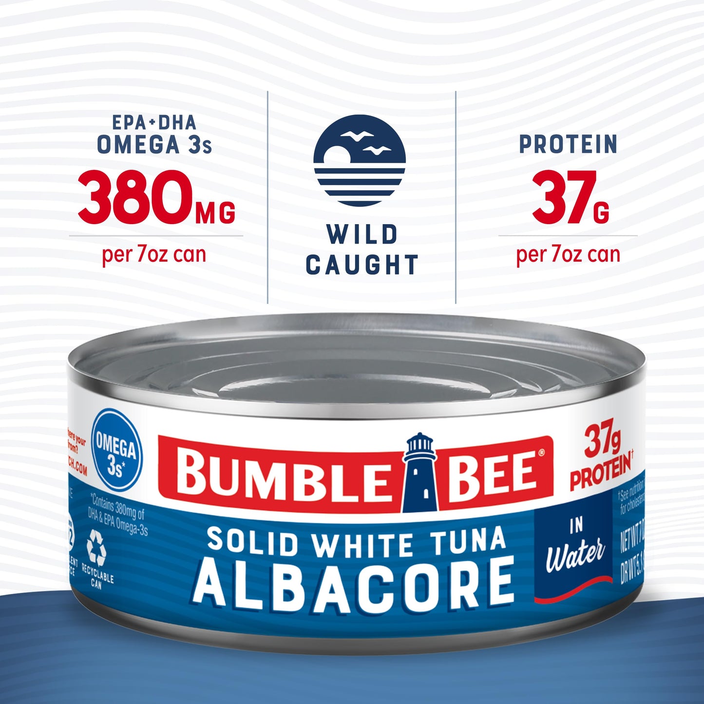 Bumble Bee Solid White Albacore Tuna In Water, 7 Oz Can - Wild Caught Tuna - 37G Protein Per Serving, High In Omega-3S - Non-Gmo