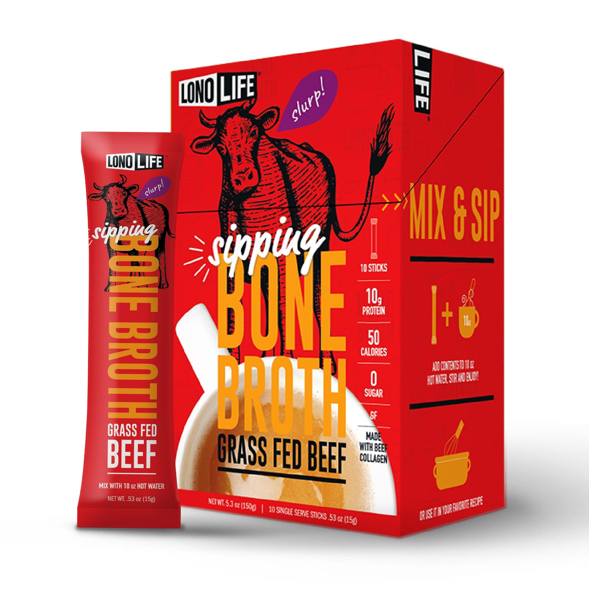 LonoLife Beef Bone Broth Powder Mix | Grass-Fed, 10g Protein | Collagen-Rich, Keto & Paleo Friendly | Natural Ingredients | 10 P