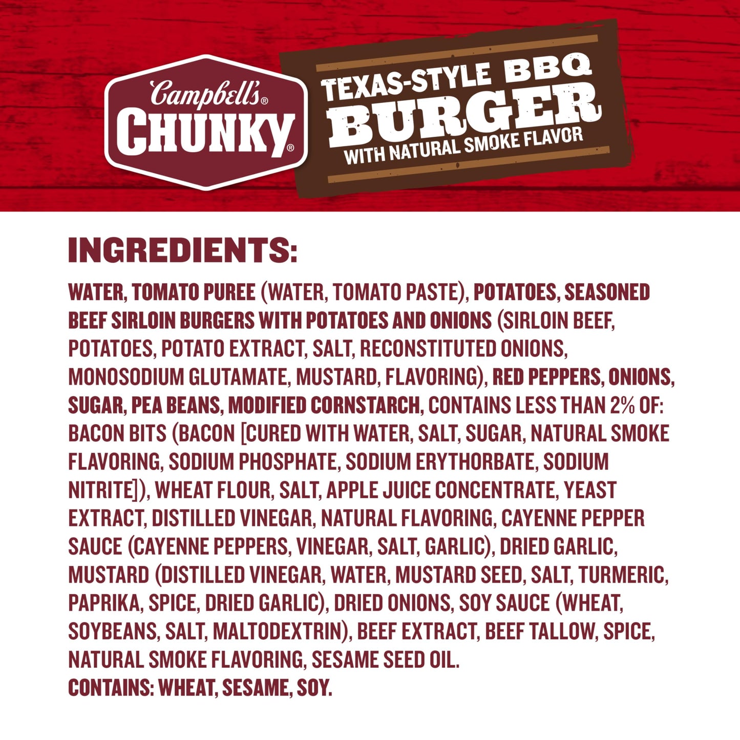 Campbells Chunky Soup, Texas-Style Bbq Burger With Natural Smoke Flavor, 18.8 Oz Can (Pack Of 12)