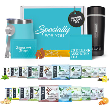 Mothers Day Gifts for Mom Organic Gift Set with Portable Kettle - 36 Piece Gift for Tea Lovers - Includes Insulated Mug, Assorte