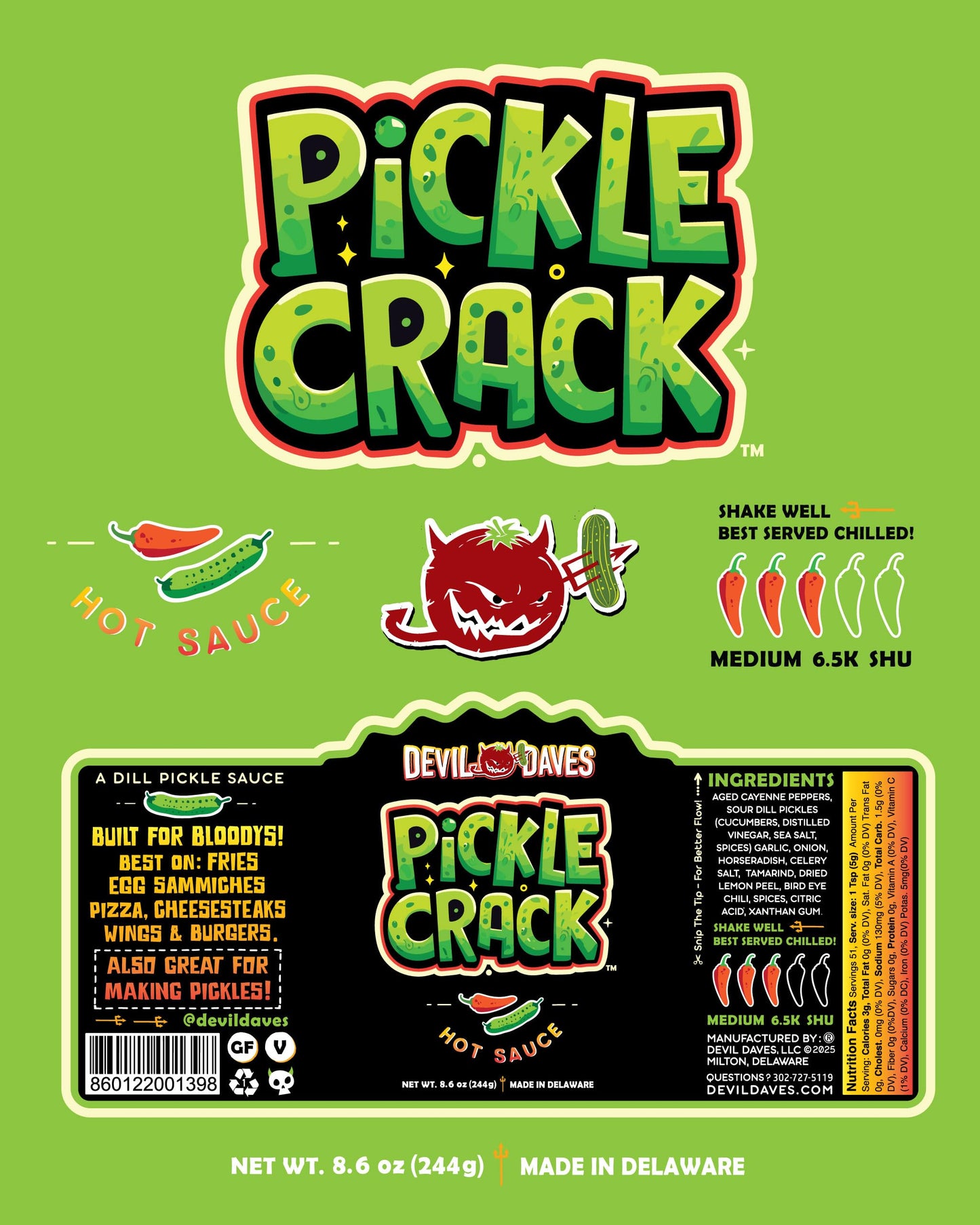 Dill Pickle Hot Sauce - Pickle | Aged Cayanne Pepper - Zesty Tangy Perfectly Seasoned - Flavor Forward - 9.6 OZ Squeeze bottle | Goes on Anything - Medium heat smooth texture