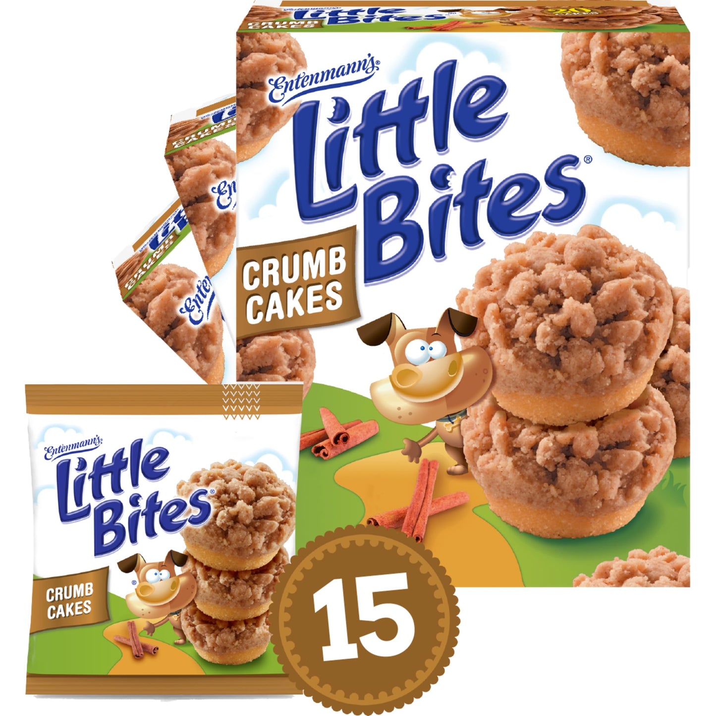 (3 pack) Entenmanns Little Bites Crumb Cake Cinnamon and Brown Sugar Soft Mini Muffins 15 individual packs (1.75 oz each) 26.25 oz Box