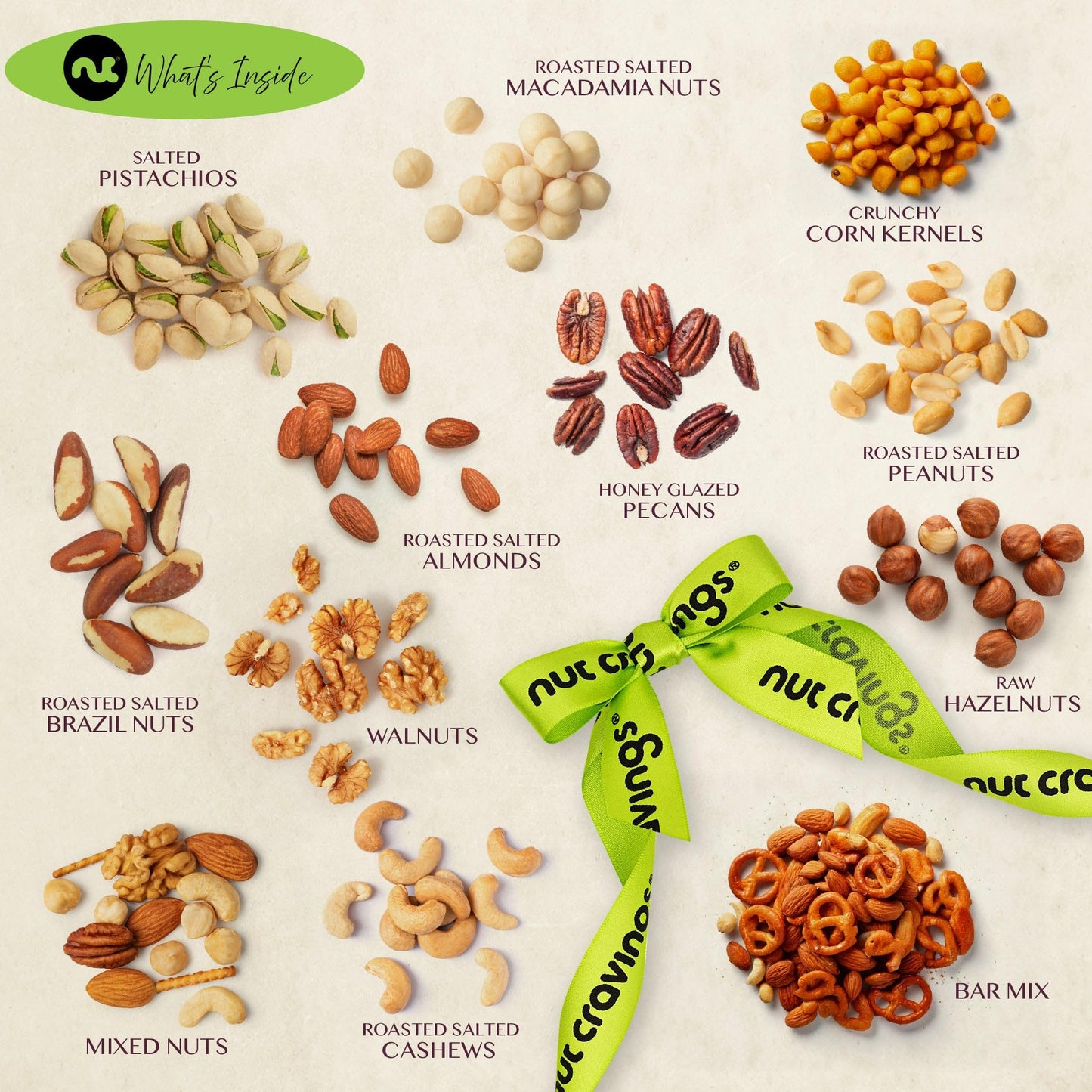 Nut Cravings Gourmet Nuts Gift Basket - 12 Assortments, Happy Holiday - Reusable Wooden Tray