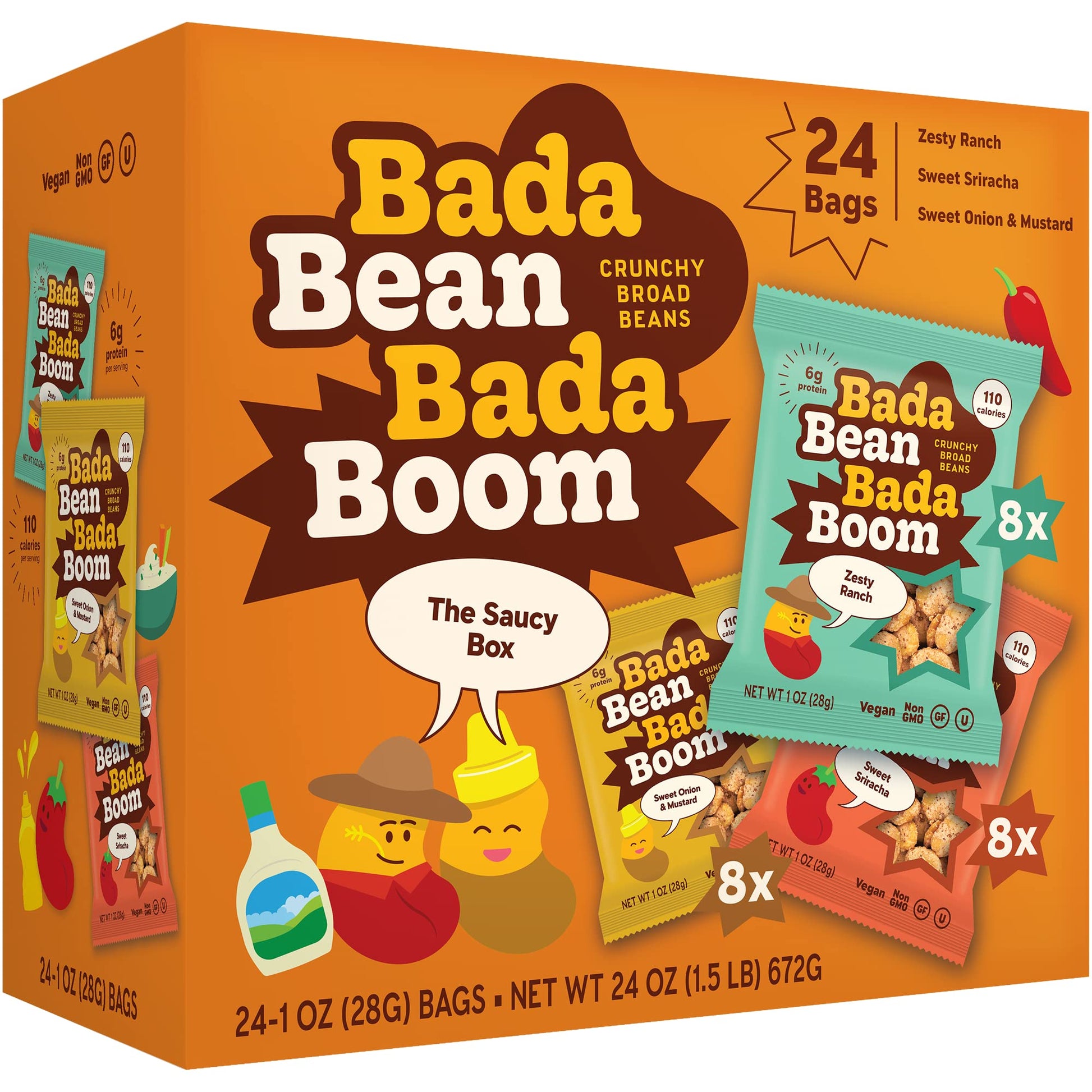Enlightened Bada Bean Bada Boom - Plant-Based Protein, Gluten Free, Vegan, Crunchy Roasted Broad (Fava) Bean Snacks, 100 Calorie