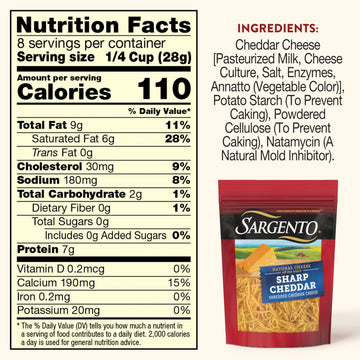 Sargento Natural Sharp Cheddar Shredded Cheese, Fine Cut, 8 oz