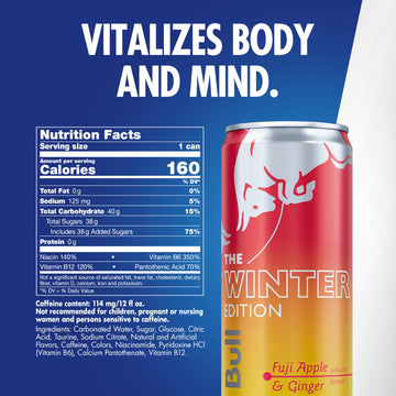 Red Bull Fuji Apple and Ginger Winter Edition Energy Drink with 114mg Caffeine plus Taurine & B Vitamins 12 Fl Oz 6 Packs of 4 Cans (Pack of 24)
