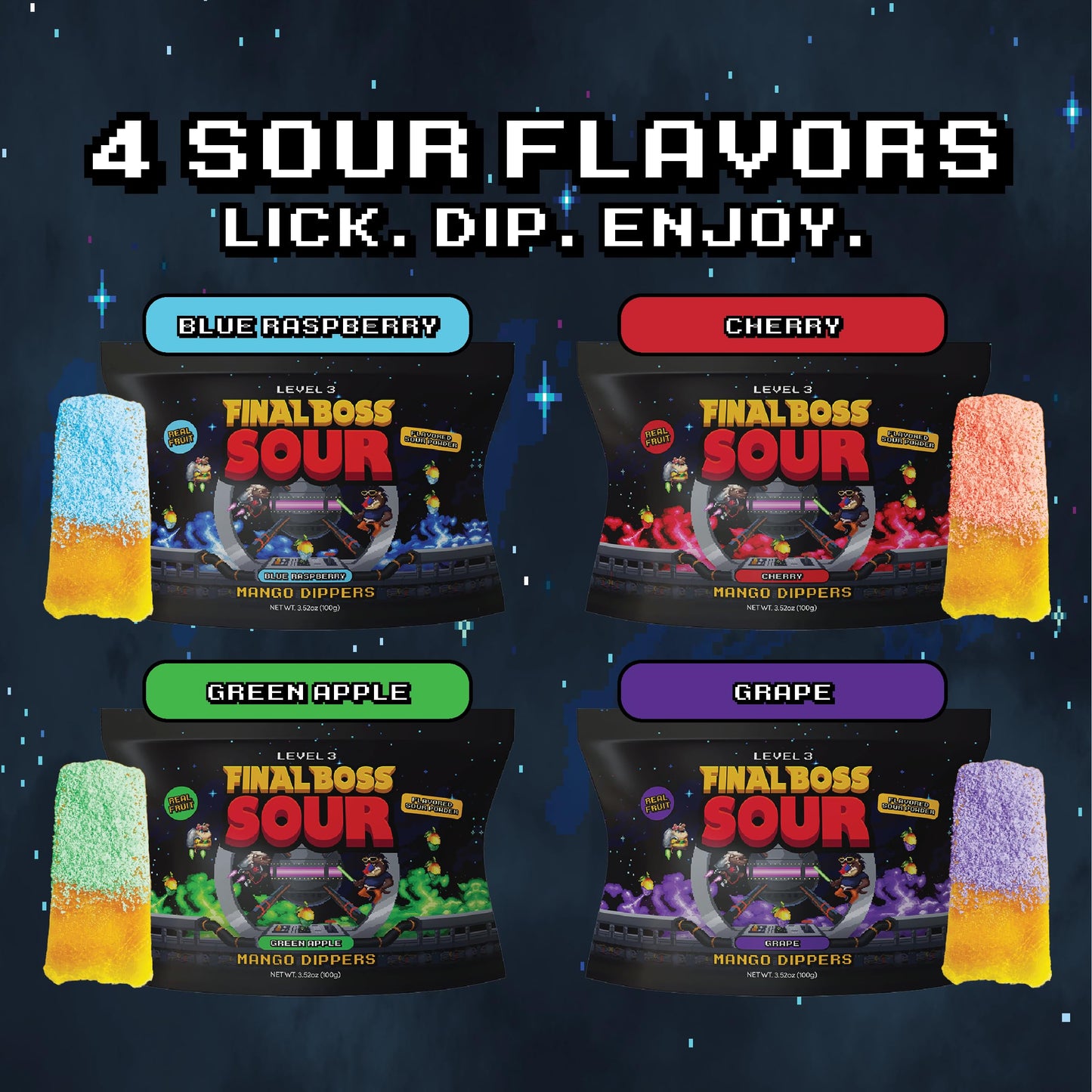 Final Boss Sour, Fun Dip, Extreme Super Sour Powder With Real Candy-Tasting Dried Mangoes, (3.5 Ounces Bag, Pack Of 4) - Vintage