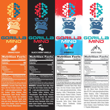Gorilla Mind Energy Drink | Unmatched Energy Amplified Focus | N-Acetyl-L-Tyrosine Alpha-GPC 200mg Caffeine Uridine Saffron | 0 Sugar Or Artificial Colors | 16oz | 12-Pack (Variety Pack #2)