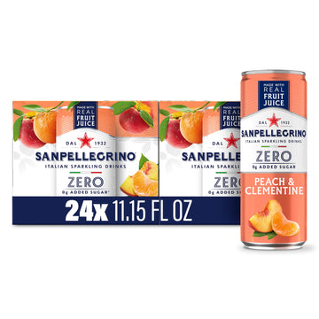 San Pellegrino Sparkling Peach Clementine Beverage, Zero Sugar, 11.15 Fl Oz, Pack of 24, Italian Sparkling Drinks