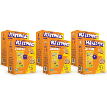 Mavericks Sandwich Crackers Cheddar - Cheese Filled Whole Grain Sandwich Cracker Snack Packs, Non-GMO - 6 Boxes (36 Snack Packs)