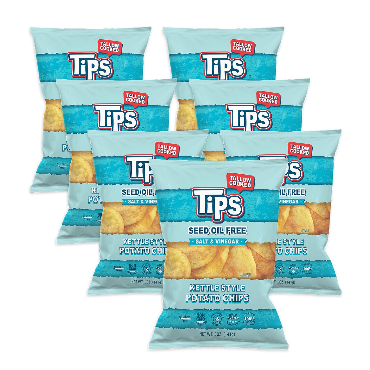 TIPS Potato Chips - Salt & Vinegar | Tallow Cooked - Seed Oil Free & Gluten Free - Kettle Style Potato Chips Made with Potatoes,