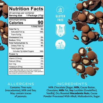 Chocolate Covered Macadamia Nuts, Milk Chocolate, Cocoa Dusted, .6 Oz Bag (Pack Of 24)