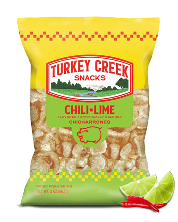 Turkey Creek Chili Lime Chicharrones, Fried Pork Rinds - Chili Lime Flavored Pork Skins - Low Carb, Gluten-Free, Protein Snack -
