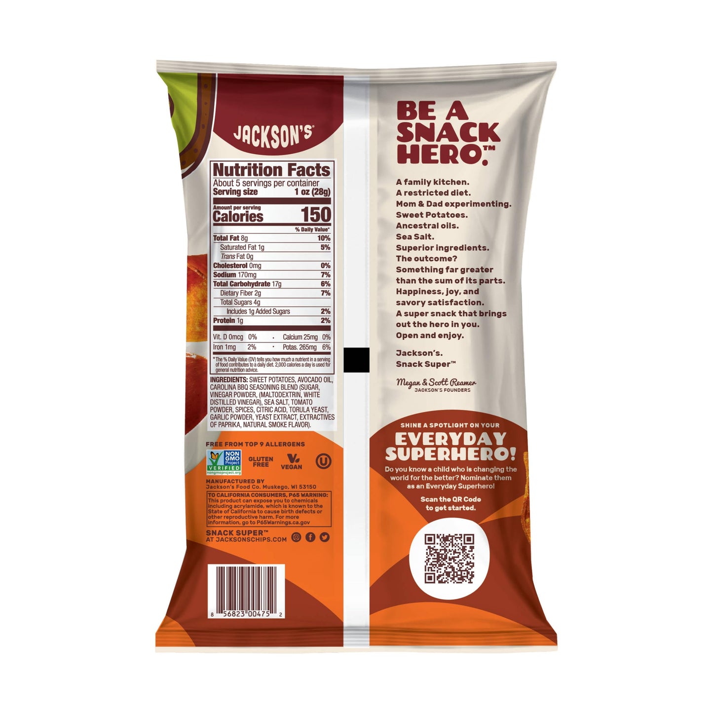 Jacksons Honest Chips Carolina BBQ Sweet Potato Chips, 5 Ounce Pack
