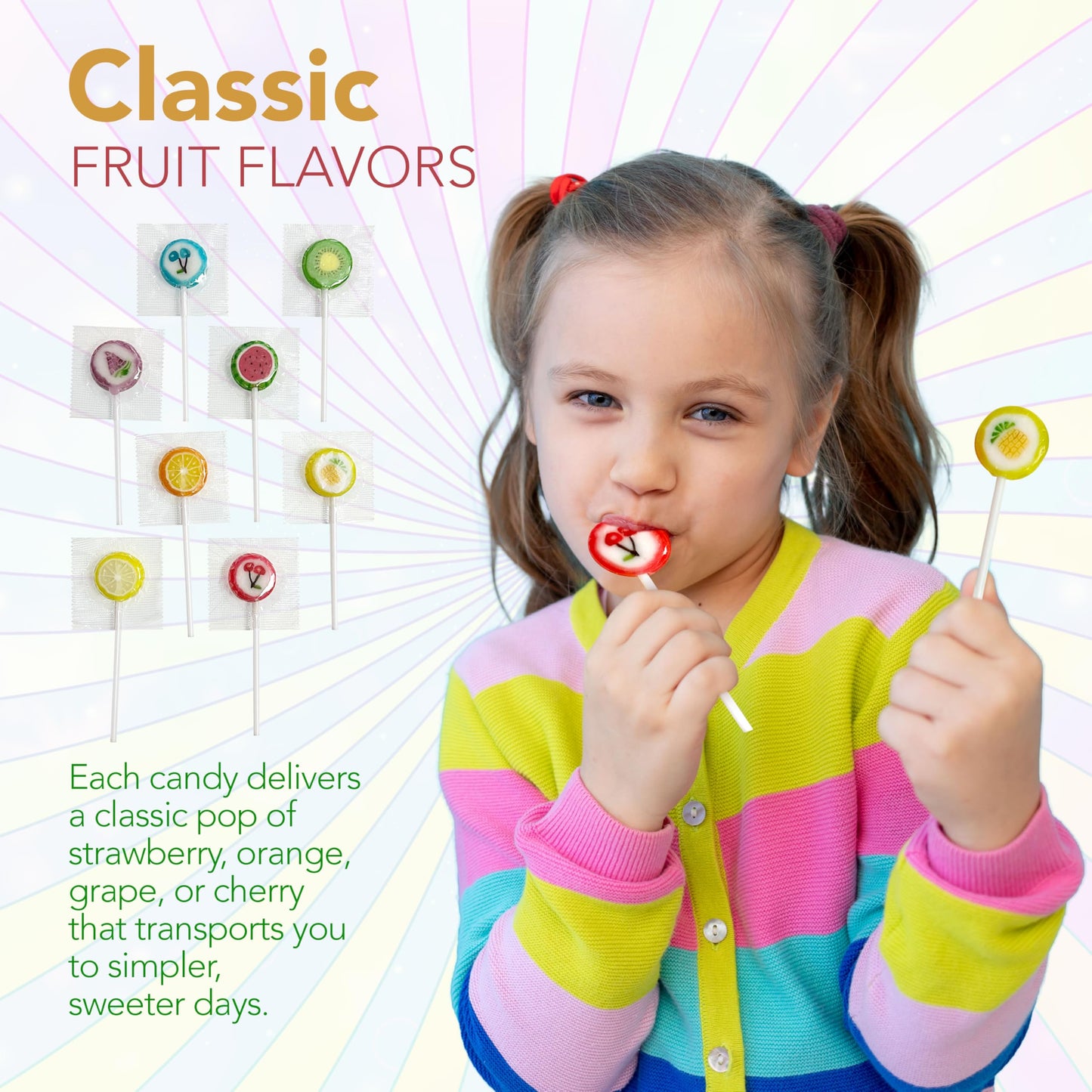 4E'S Novelty Fruit Lollipops - 1.1 Lb Hard Candy Assortment, Approx 84Pcs Lollipops Individually Wrapped For Candy Buffet, Kids