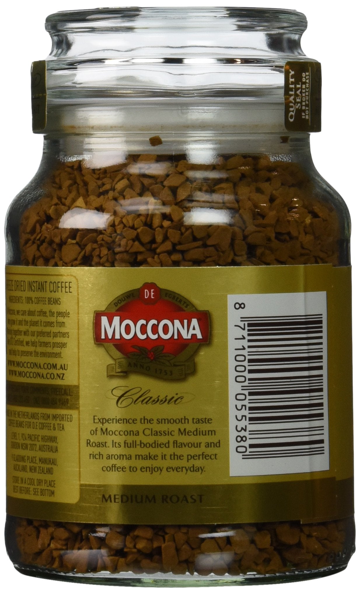 Moccona Freeze-Dried Coffee Medium Roast, 100g (3.5 oz), Rich Flavor, Convenient Instant Coffee