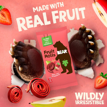 BEAR Real Fruit Snack Rolls - Gluten Free, Vegan, and Non-GMO - Strawberry - 36 Rolls, Healthy School And Lunch Snacks For Kids