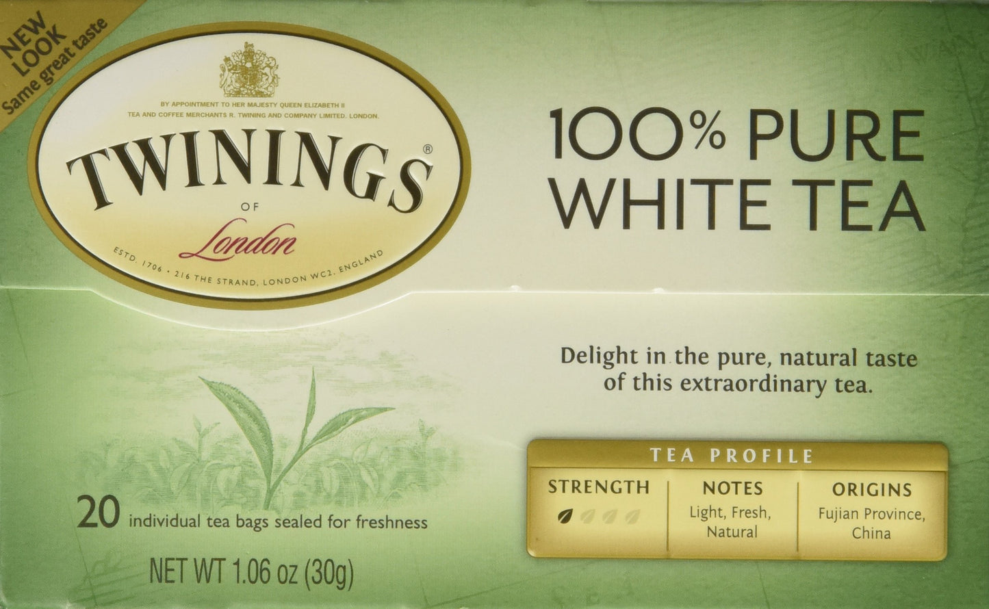 Twinings White Tea, 100% Natural Fujian Chinese Tea With A Light & Fresh Delicate Flavor, White Tea - Box Of 20 Tea Bags