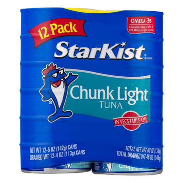 Starkist Chunk Light Tuna In Oil, 5 Oz (12 Pack) Canned Tuna Fish, Wild Caught, Gluten Free, Ready To Eat, Perfect For Salads, Keto Meals And Snacks, With 20G Protein & 90 Calories Per Serving