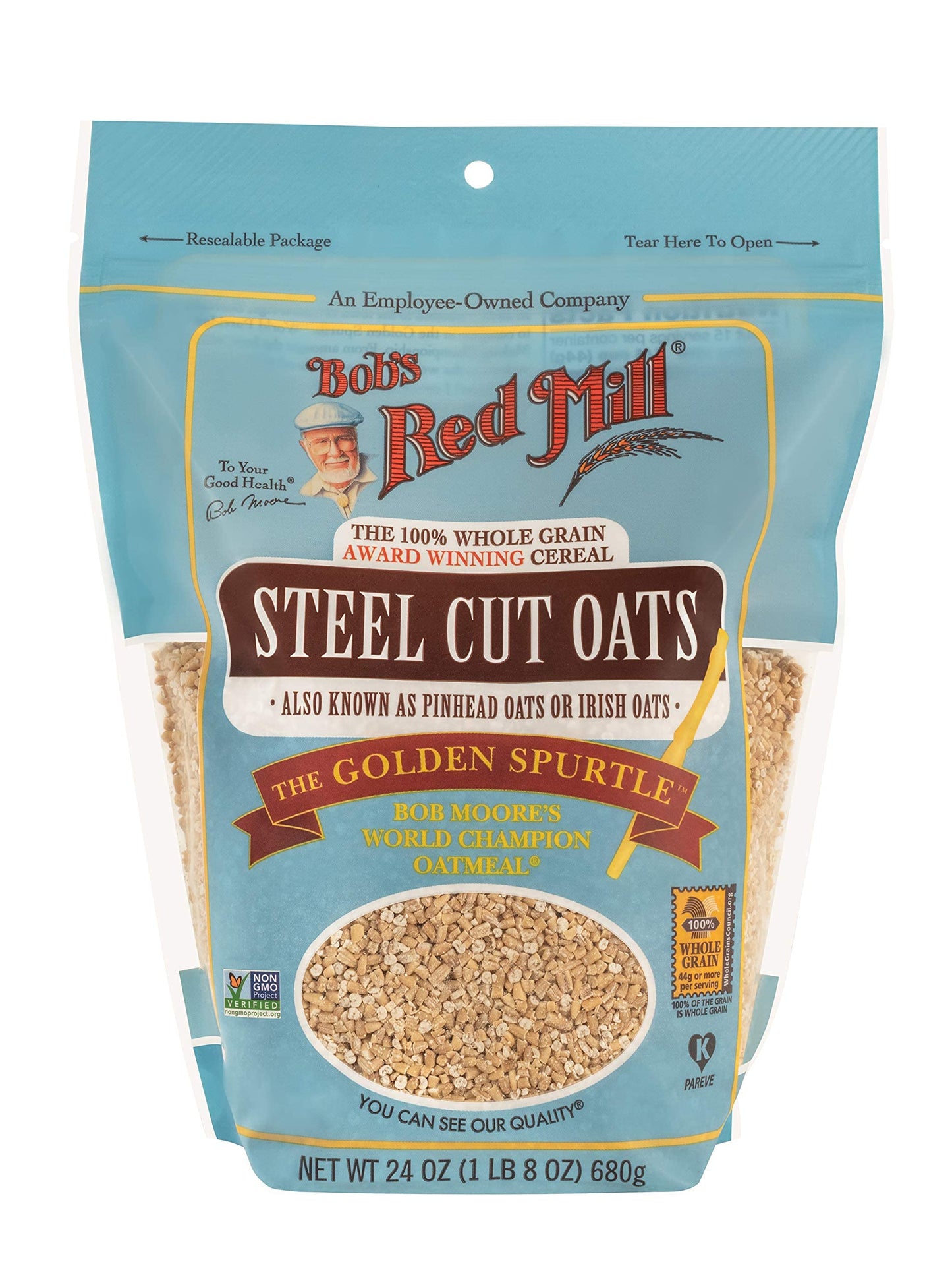 Bobs Red Mill 100% Whole Grain Steel Cut Oats Golden Spurtle, 24 OZ (Pack of 3)