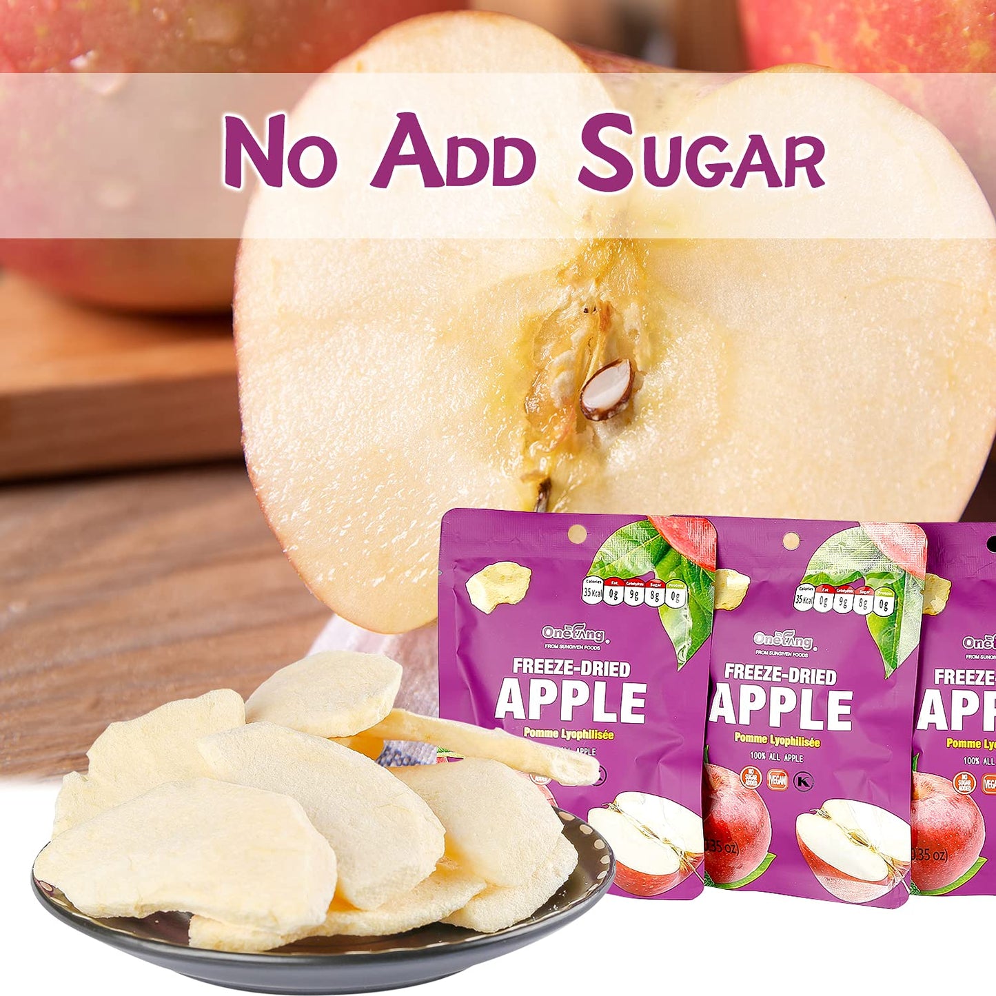 ONETANG Freeze-Dried Apple Chips, Non-GMO, Gluten-Free, Vegan, 10 Pack, 0.35 Ounce Each