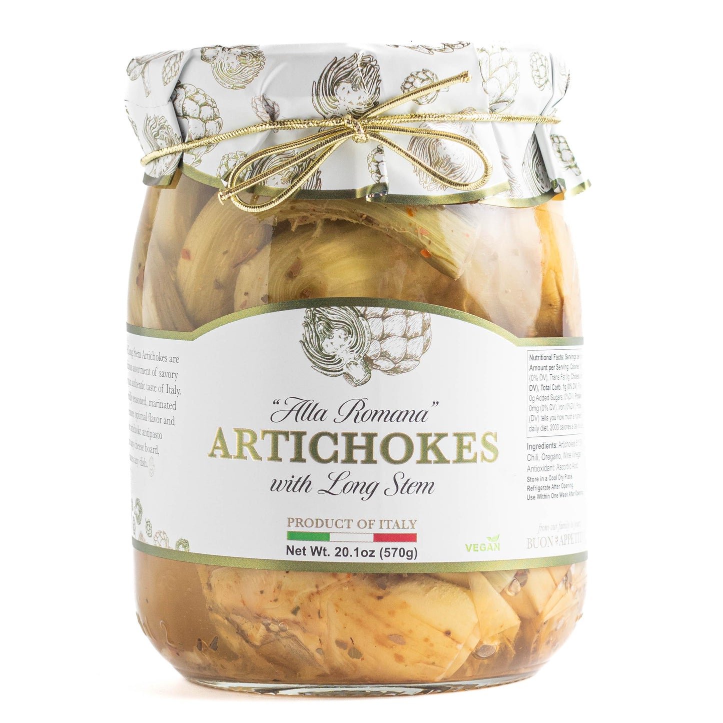 Giusto Sapore Antipasto Roman Style Artichokes With Stem - 19.4Oz - Non Gmo Italian Top-Grade Gourmet Brand - Imported From Italy And Family Owned