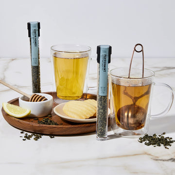 Thoughtfully Gourmet, Tea Therapy Infusion Gift Set, 7 Unique Flavors And Reusable Copper Ball Infuser, Loose Leaf Tea Set Flavors Include Peppermint, Jasmine, Vanilla Chai And More, Set Of 7
