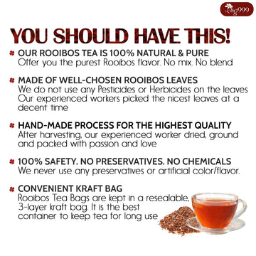 TOG999 Premium Rooibos Tea Bags - 100% Natural, Caffeine-Free, Vegan - 60 Bags