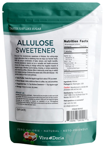 Viva Doria Allulose Sweetener, 2 lb (907g) | Zero Calorie Sugar Substitute | Great for Coffee, Tea, Cooking and Baking | Keto Fr