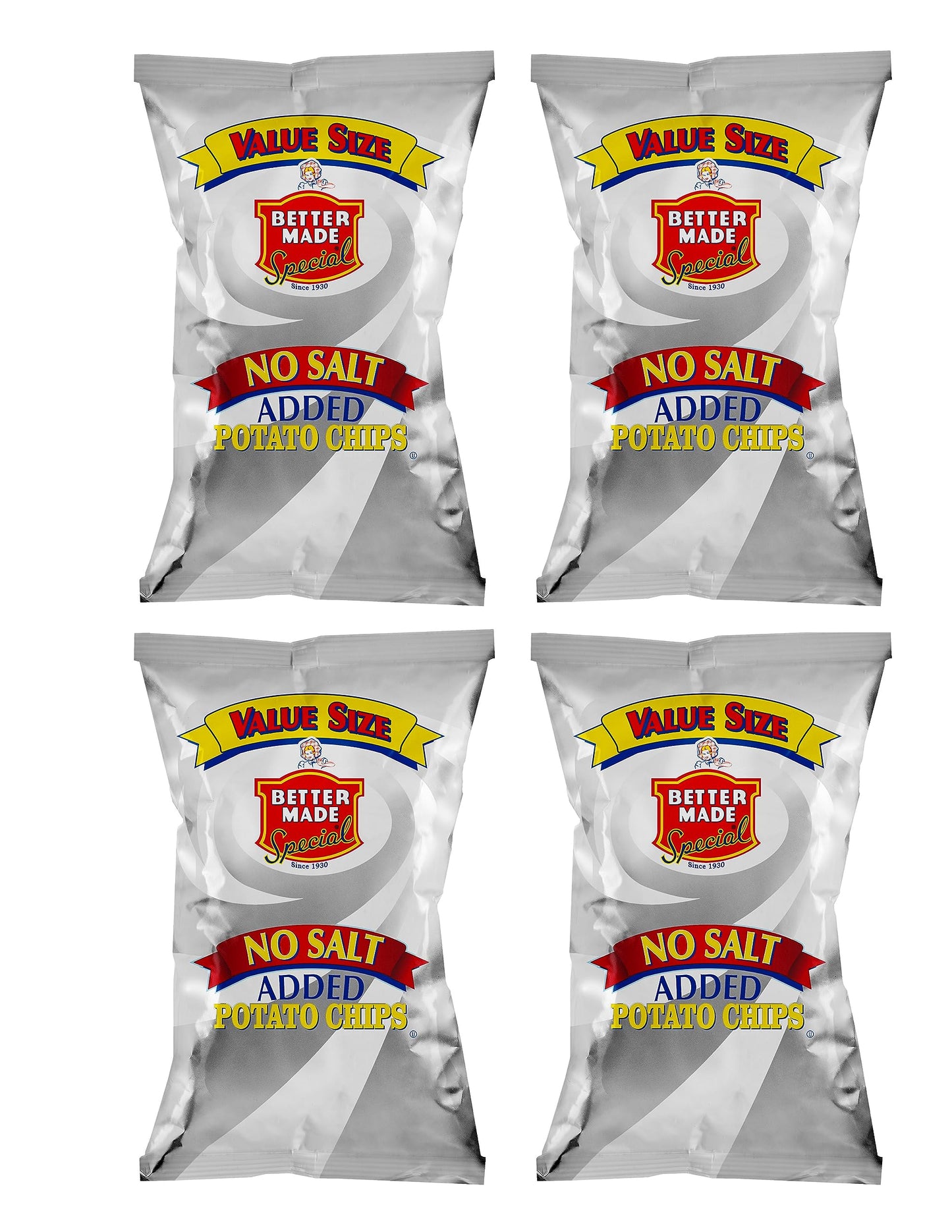 Better Made No Salt Added Potato Chips - Four (4) Pack - 5oz Value Size Bags