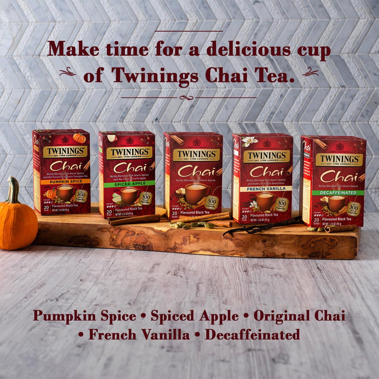Twinings Decaffeinated Chai Tea, Black Tea Blend With Cinnamon, Ginger, Cardamon, Cloves For A Sweet And Spicy Flavor, Clover Honey Stick Included, 20 Count (Pack Of 3)