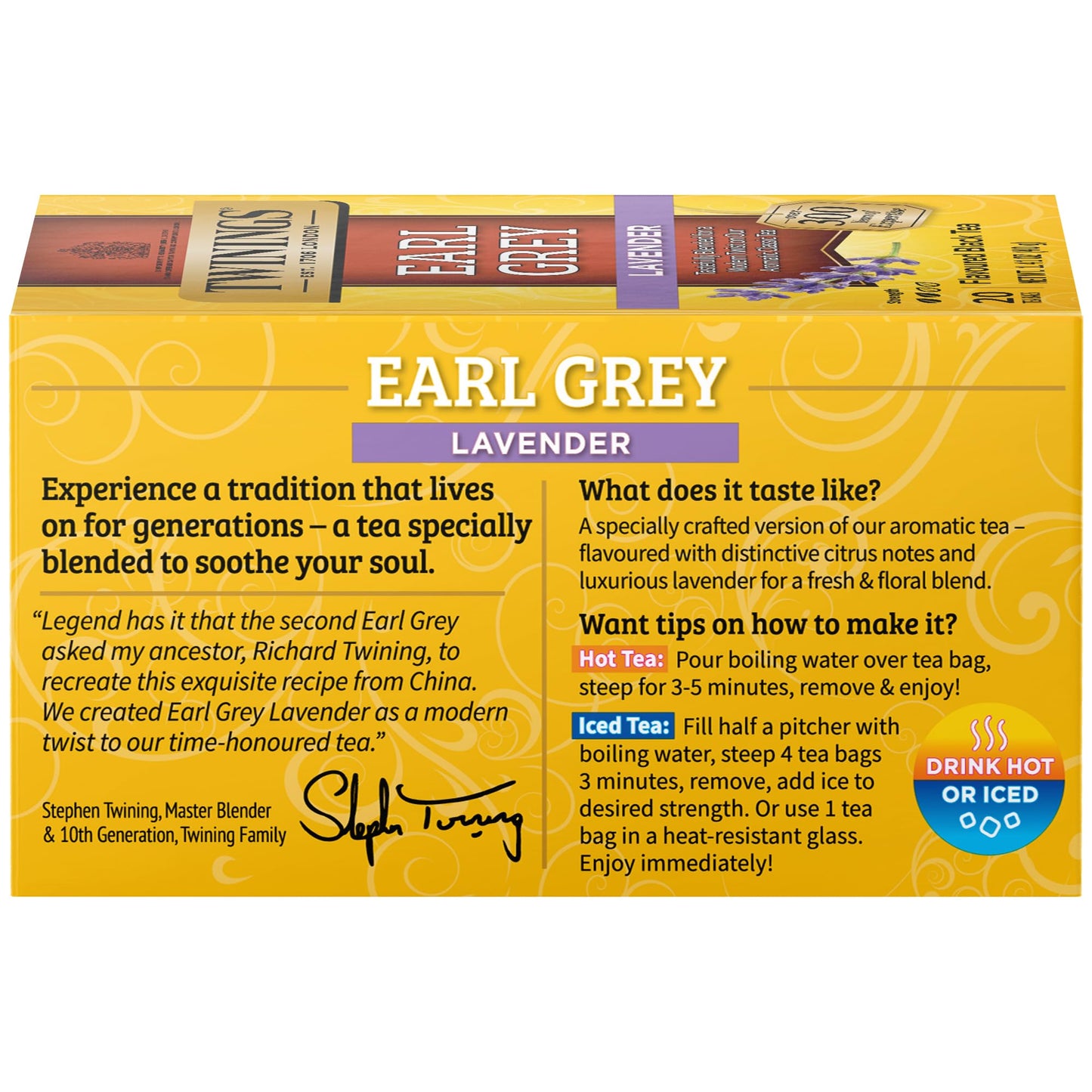 Twinings Earl Grey Lavender Black Tea Individually Wrapped Bags, 20 Count (Pack Of 6), Citrus, Bergamot & Floral, Caffeinated, Enjoy Hot Or Iced | Packaging May Vary