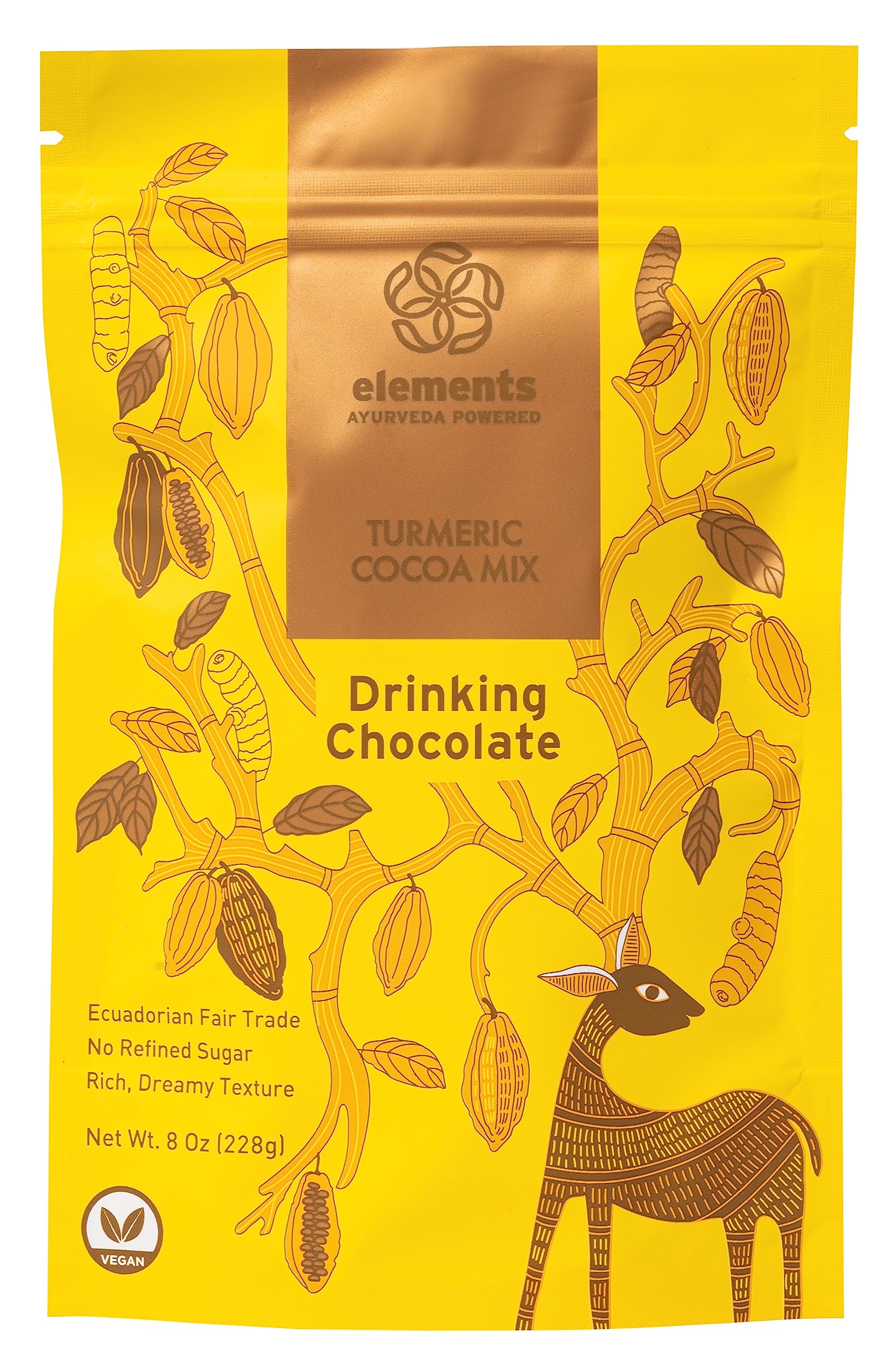 Elements Truffles Turmeric Dark Hot Chocolate -Heavy Metal Tested- All-Natural, Handmade, Dark Hot Chocolate Mix - Uses Ecuadorian, Fair Trade, Organic Cacao Powder - Vegan Hot Cocoa Mix - 8 Oz