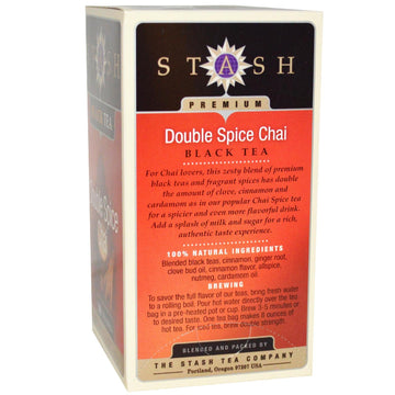 Stash Tea Double Spice Chai Black Tea, 18 Count Tea Bags In Foil (Pack Of 2)