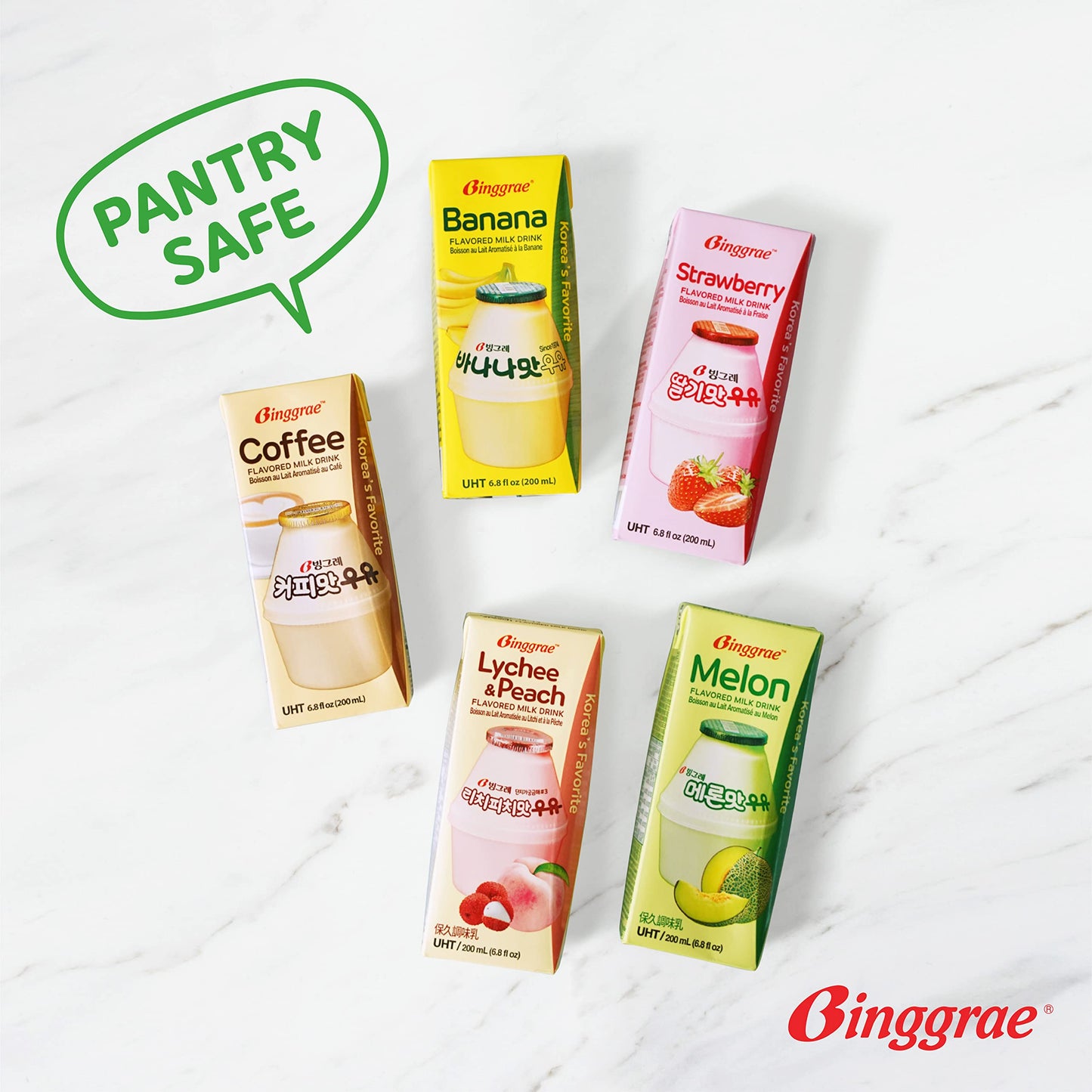 Binggrae Banana Flavored Milk Drink - Korean Sweet and Creamy Beverage - Shelf-Stable 6.8 fl oz Cartons - Pack of 24