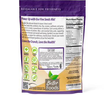 BetterFoods Five Seeds Mix - Pumpkin, Sunflower, Chia, Flax, Sesame - 2 Pound, Non-GMO, Gluten-Free, Sugar-Free Topping