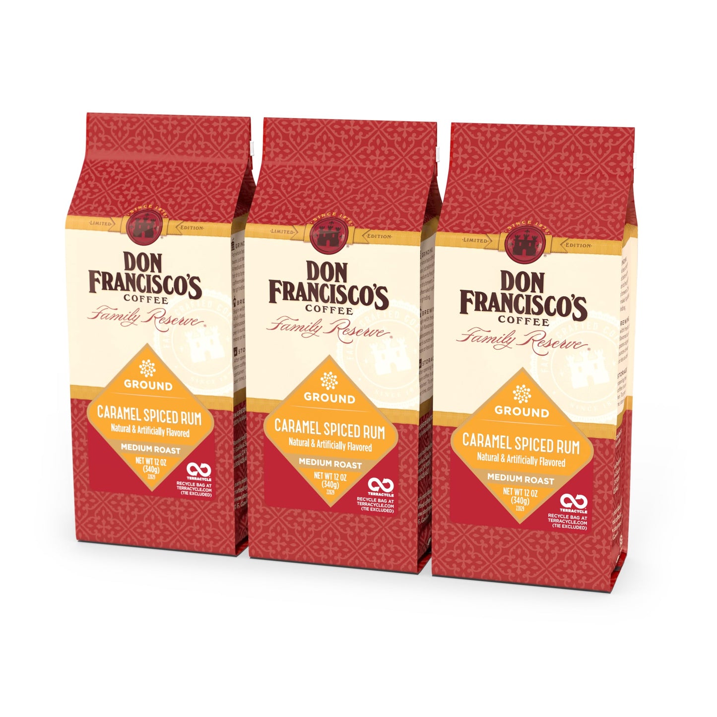 Don FranciscoS Caramel Spiced Flavor Blend Ground Coffee Medium Roast - Flavored 100% Arabica 3-Pack (12 Oz Bags) Top-Grade Coffee For Drip Pour Over & French Press