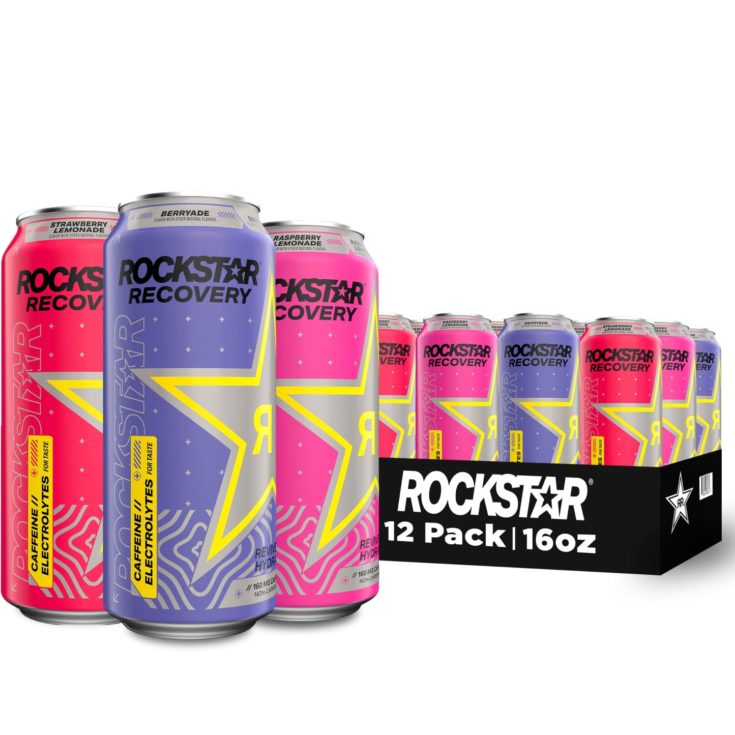 Rockstar Recovery Non-Carbonated Energy Drink Variety Pack, 16 Fl Oz Cans, 160mg Caffeine, 12 Pack