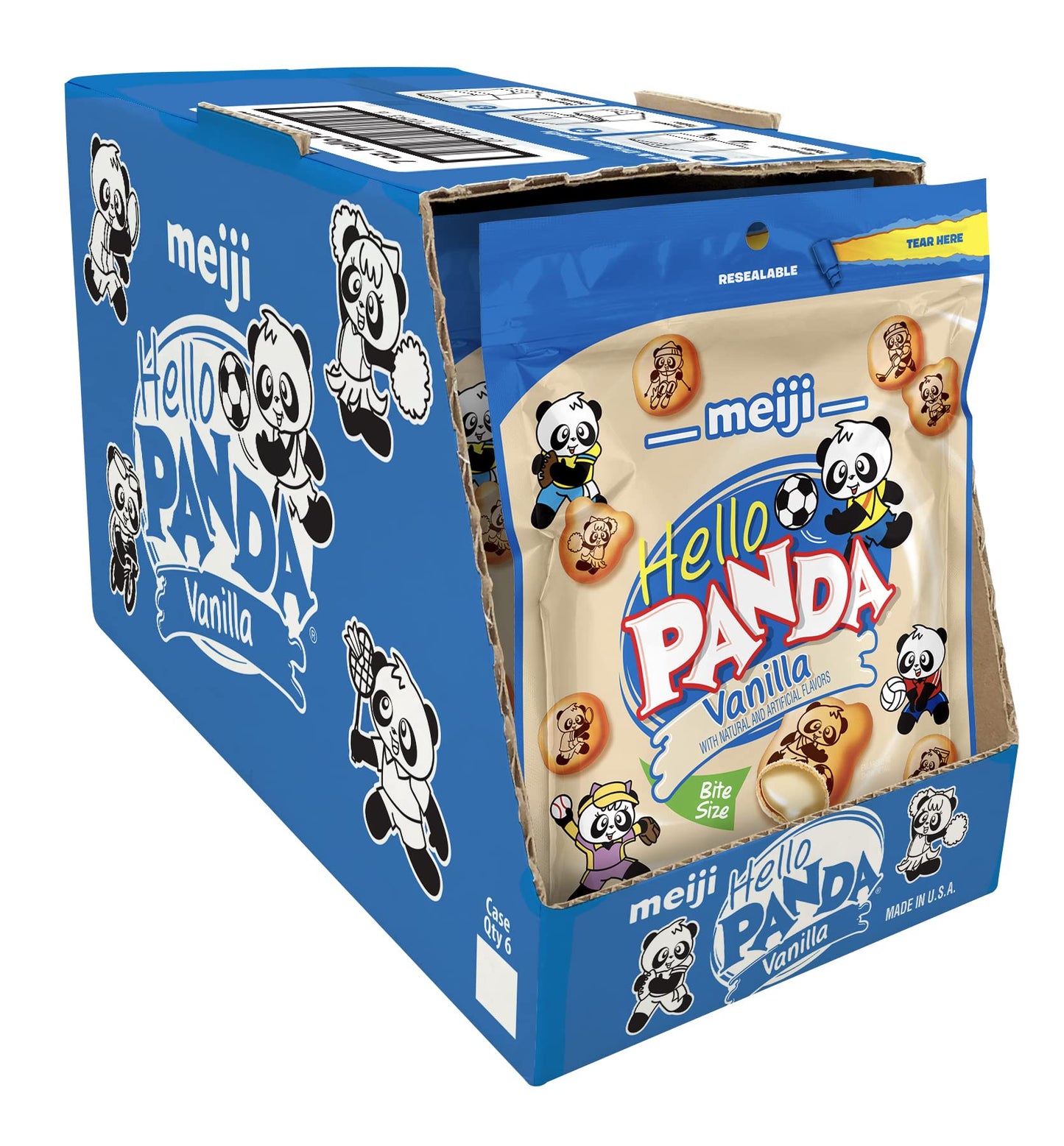 Meiji Hello Panda Cookies, Vanilla Crme Filled - 7 Oz, Pack of 6 - Bite Sized Cookies with Fun Panda Sports