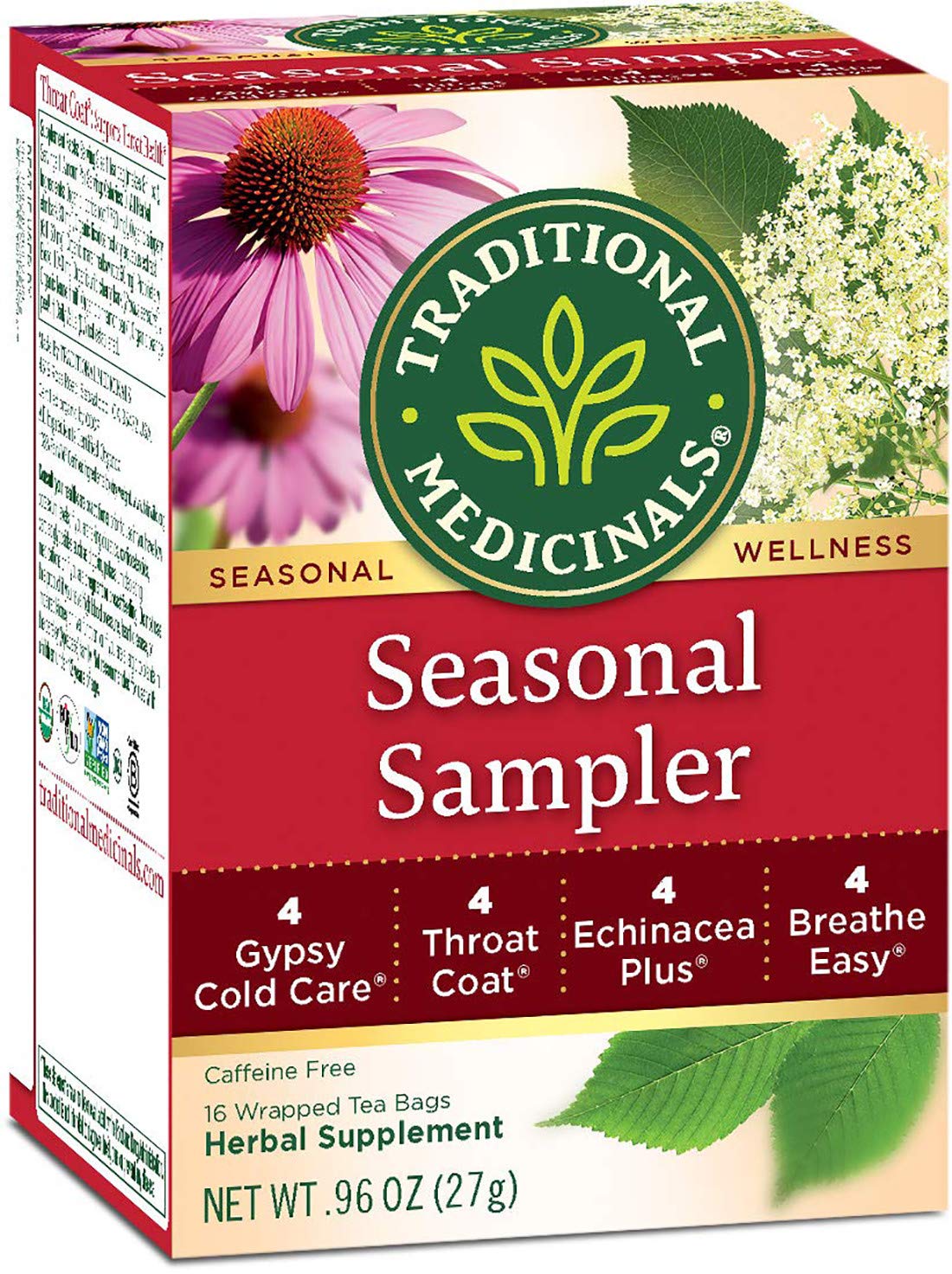 Traditional Medicinals Seasonal Sampler Herbal Tea, Seasonal Wellness 4 Flavor Variety, (Pack Of 12) - 192 Tea Bags Total